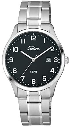 SELVA Herren-Armbanduhr, Quarz, Edelstahlgehäuse, Edelstahlarmband, Faltschließe, 5 bar