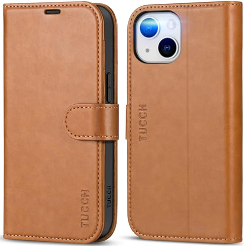 TUCCH Wallet Case for iPhone 14 (6.1), Light Brown