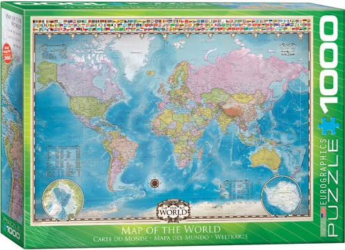Weltkarte - Map of the World - 1000 Teile Puzzle Format 68x48 cm + Puzzle Alu Rahmen für 1000er