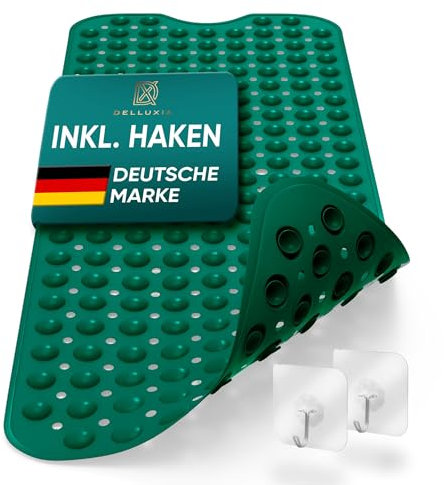 Delluxia Badewannenmatten rutschfest für Kinder und Erwachsene I Duschmatte inkl. Aufhängung I Rutschmatte Badewanne Größe XXL I Anti Rutsch Badewanne Matte Farbe Grün I Badewanneneinlage Kinder