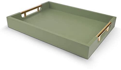 NELONY Wooden Decorative Coffee Table Tray, 16 Serving Tray with Handles, Matte Finish Decorative Tray, Ottoman Tray for Living Room, Perfume, Vanity Dresser Organizer (Olive Green)
