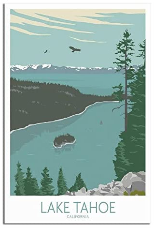 YONGCAI Lake Tahoe California Skyline Vintage Reise Wandbild Poster Leinwand Wand Home Room Decor Kunst Gemälde Bild Druck Geschenk