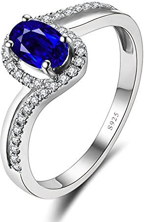 Mesnt Ring Damen Silber | 925 Sterling Silber Ring mit einzigartigem ovalem Zirkonia-Blau Für Frauen, Größe 56 (17.8)