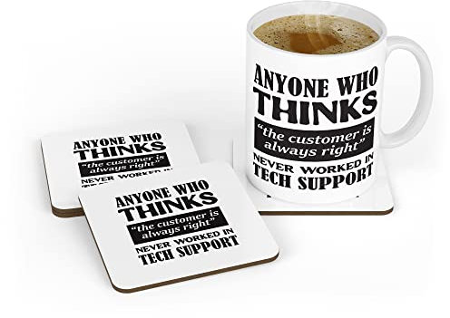 Handmade By Stukk Tasse humoristique avec support technique IT Expert Computer Geek Office Humour Cadeau Tasse à café thé (ensemble tasse et dessous-de-verre)