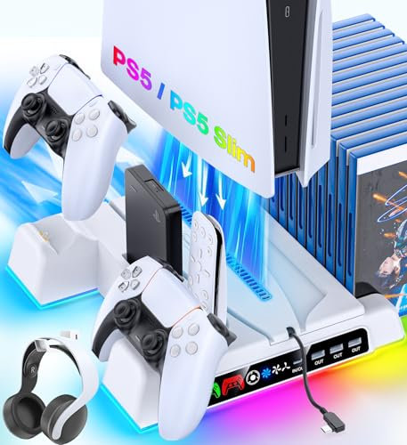 OIVO Soporte para PS5/Slim/Pro con Refrigeracion, Ventilador PS5 de 3 Velocidades, Soporte Playstation 5 RGB con Indicador LED & Cargador Mando PS5, Accesorios Playstation 5