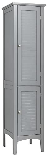 RELAX4LIFE Bathroom Tall Cabinet, Double-Door Slim Storage Cupboard with 5-Tier Shelf, Floor-Standing Tallboy Unit Cabinet for Bathroom Living Room (3-Level Adjustable Shelf, 38x38x160cm, Grey)