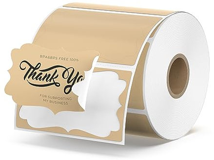MUNBYN 500 étiquettes thermiques directes 6,3 x 3,7 cm, étiquettes d’adresse autocollantes, sans BPA ni BPS, étiquettes carrées vierges pour imprimante thermique Couleur papier kraft