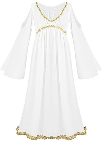 iEFiEL Weihnachtsengel Kostüm Mädchen Engel Kostüm Kinder Mittelalter Kleid Renaissance Kostüm für Weihnachten Halloween Fasching Party Verkleidung Weiß 170-176
