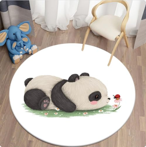 CKSEKD Wohnkultur Badezimmermatte Karikatur Panda Rundteppich Wohnzimmer Kinderzimmer Teppich Teppich Tierteppich 200 cm Durchmesser