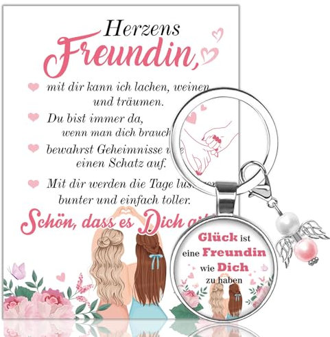 HOWAF Freundin Karte mit Schutzengel Schlüsselanhänger Freundin, Beste Freundin Geschenke BFF Schlüsselanhänger Perlenengel für Geschenk Freundin Geburtstag, Beste Freundin Geschenke Weihnachten