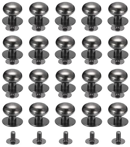 QUARKZMAN 12mm Tige à Tête Sphérique Rivets à Vis, 20 Pièces Rivets à Bouton à Tête Ronde Pour La Maroquinerie Artisanale, Ceinture, Couleur Noir Métallisé