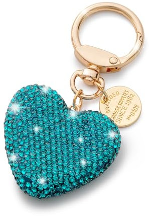 CHUQING Schlüsselanhänger auto Geschenk Schlüsselbund mit Herzanhänger Strass-Schlüsselanhänger,pfauenblau