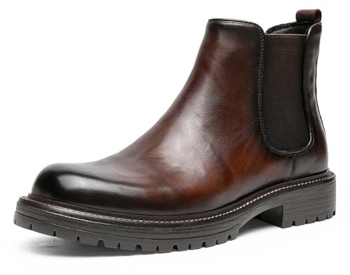 DESAI Botas Chelsea para Hombre Zapatos de Invierno Botas sin Cordones Botas de Tobillo Formales Zapatos de Vestir de Cuero Transpirables, Marrón, 42 EU
