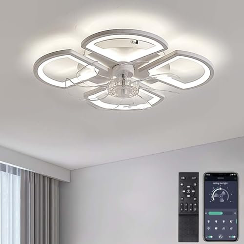 Ventilatori da Soffitto con Luci e Telecomando, Ventilatore a Lampadario Silenzioso Pale Trasparenti Dimmerabile 6 Velocità, Lampada Ventilatore per Soggiorno Cameretta Grandi Ambienti-White||75