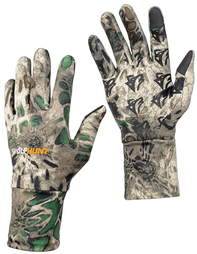WOLFHUNT Lightweight Camouflage Hunting Gloves Full Finger, Men/Women Anti-Slip Camo Gloves for Hunting, Camo MP, M/L