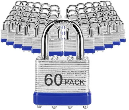 HZSY Candados con llave igual, paquete de 60, cerradura con llave de acero laminado (1-9/16 pulgadas, 40 mm), candados con la misma llave, grillete normal, para caja de herramientas, taquilla y unidad