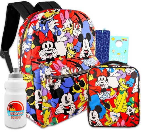 Mickey Mouse Juego de mochila y lonchera – Paquete de mochila de 16 pulgadas, bolsa de almuerzo, marcapáginas, botella, más | Suministros escolares de Mickey Mouse y amigos para niños, Fiambrera