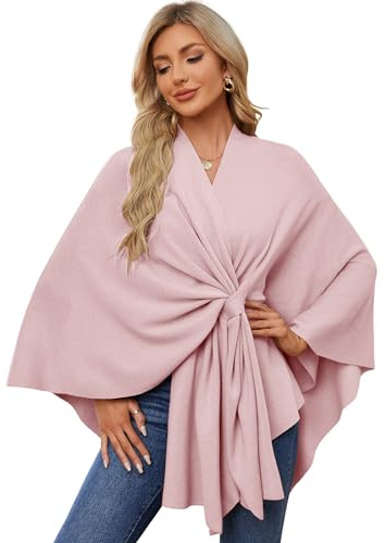 PULI Damen Poncho Cape Elegant Schalwickel Strick Cardigan | Für Alltag Büro Hochzeit Reisen mit Frontschlaufe
