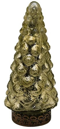 Clayre & Eef Weihnachtsdekoration mit LED-Beleuchtung Weihnachtsbaum Ø 8x16 cm Goldfarbig Glas