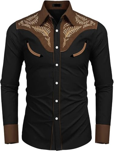 Mymyguoe Cowboyhemd Herren Western Shirts Cowboy Kostüm Reverskragen Einreiher Freizeithemd Herrenhemden Westernhemden Herren Western Cowboy Hemd Langarm Snap Stickerei Hemden Men's Western Shirt