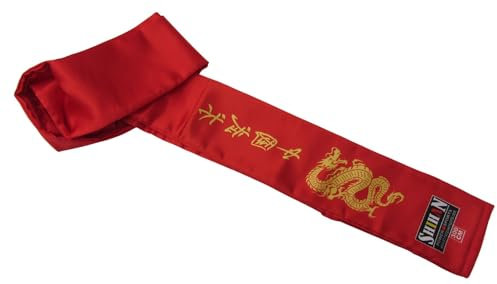 Kung Fu Sash RED with GOLD Dragon Print Satin 300cm for Men/Women Shaolin Monk Kung fu Belt Wushu Martial Arts Sashes for Uniforms Wing Chun Clothing