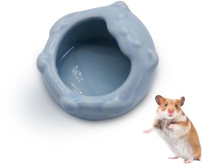 LuckyOpt Small Ceramic Pet Hamster Bowl, Easy to Clean Anti Flipping Hamster Food Bowl Small Animal Bowls, Hamster Food and Water Bowl for Golden Bears, Rabbits, Hedgehogs, Dutch Pigs, Parrots (Blue)