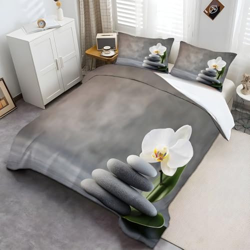 CozyRest Copripiumino Orchidea Di Pietra Grigia Matrimoniale 260 x 240 cm, set di biancheria da letto Grigio con 2 federe, Microfibra Biancheria da Letto per bambini e adolescenti