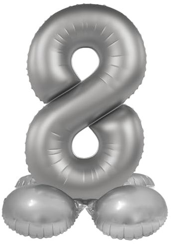 Folat 10598 Zahlen Luftballon Silber Stehender Folienballon Zahl 8 - Moonlight Silver - Satin Gloss - 41 cm - Party Deko Ballon für Kinder Geburtstag Jubiläum, kein Helium erforderlich