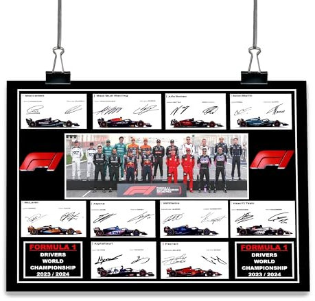 A3-Poster, Motiv: F1-Fahrer, signiert/signiert, Formel 1, Druck Lewis Hamilton, Sebastian Vettel, Max Verstappen, Valtarri Bottas, etc.