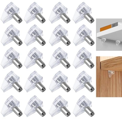 SMCEHEYA 20 Pcs Shelf Support Pegs 5 Millimeters Transparent Cupboard Shelf Pegs Plastic Shelf Supports for Kitchen Furniture Book Shelves Wood Shelves Shelf Pins