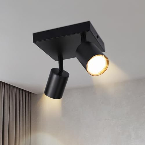 Lichtmaler Lampara Techo Foco Pared - Lampara Negra GU10 Moderna 2 Foco Pared Interior Superficie Orientable para Dormitorio Pasillo Cocina, Bombilla NO Incluida, Base Recta