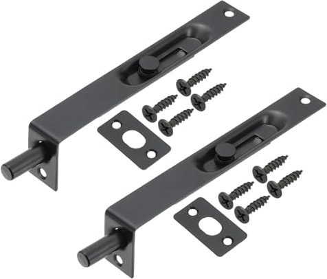 sourcing map Flush Bolt 6 x 0.87 Inch Solid Brass Door Flush Bolt for Double Door Concealed Slide Lock Latch Stainless Steel for Wood Sliding Doors Cupboard Cabinet, Black, Pack of 2