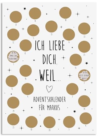 Adventskalender zum Rubbeln Weihnachtskalender (A4 Ich liebe dich, weil PERSONALISIERT)