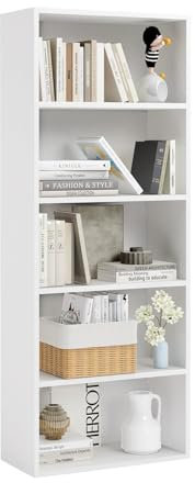 oneinmil Bücherregal, Bücherschrank mit 5 Ebenen, Standregal, Bücherregal Hoch, Modernes offenes Regal aus Holz, für Wohnzimmer, Schlafzimmer, Büro, Arbeitszimmer, 55,5 x 23,5 x 151 cm, Weiß