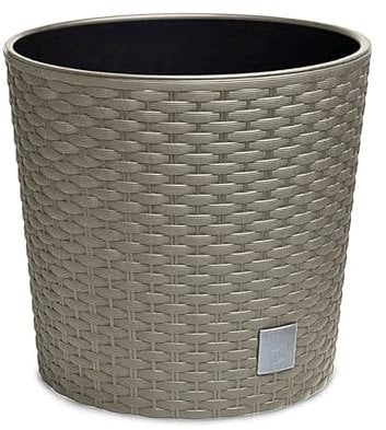 astor24 - Premium Blumentopf Pflanzkübel 20 Ø cm inkl. Einsatz Braun in Rattan-Optik - Pflanzkübel - Übertöpfe - Blumentopf für Haus und Garten