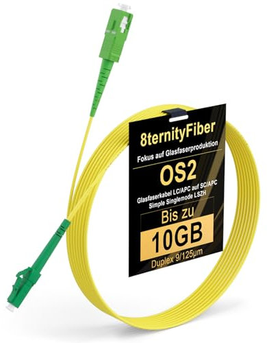 8ternityFiber LWL Glasfaserkabel LC/APC auf SC/APC 20 m/66 ft, OS2 Simplex Singlemode 9/125 µm für FTTH, Längenoptionen: 1 m-50 m, OD: 2 mm LSZH