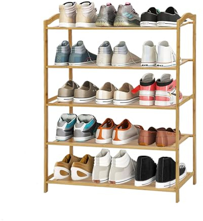 M.J COMFY-LIFE Shoe Rack Bamboo Shoe Storage Organizer Multipurpose Shelf Plant Display Stand for Closet Hallway Entryway Living Room (5-Tier, Width 67cm)