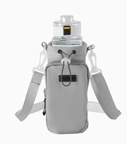 Water Bottle Carrier Bag for Stanley Cup 40oz, Water Bottle Holder with Phone Pocket & Adjustable Shoulder & Handheld Strap for Walking Hiking Camping Travelling (Grey)