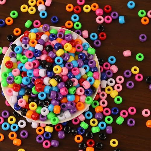 DAHI 1000pcs bunte Pony Perlen Zum Auffädeln Großes Loch 6x8mm Multicolor Pony Perlen für Schmuck,Auffädeln Armbänder Basteln (color-b)