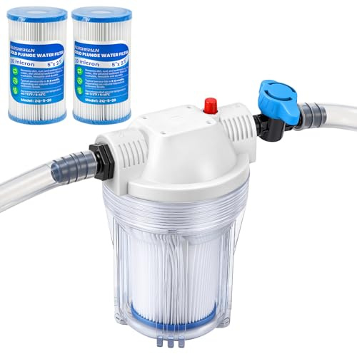 BAOSHISHAN Eisbadfilter, 12,7 cm Filter mit 2 x 20-Mikron-Filtern, Kugelhähnen und Umwandlungsschnittstelle, 2 m Wasserschlauch, Gehäuseschlüssel, geeignet für aufblasbare kalte Tauchwannen | Transparentes Gehäuse für einfache Sicht, komplettes Zubehör-Set, einfache Einrichtung, für Eisbadewanne und Kühlsysteme