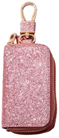 Étui en cuir de qualité supérieure pour femme – Porte-clés de voiture avec poche zippée pour pièces de monnaie, porte-clés multifonction, rose gold, Small, Luxe léger