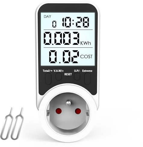KAEFUYS Misuratore Consumo Elettrico con Schermo LCD 3680W 16A Max Contatore Energia Elettrica 7 Modalità di Monitoraggio Misuratore di Potenza Contatore Protezione Sovraccarico