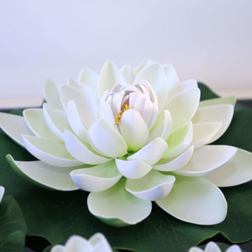 Lirio falso, lirio de agua de hoja de loto de simulación, flores blancas artificiales para el hogar, jardín, decoración de piscina, accesorios de baile