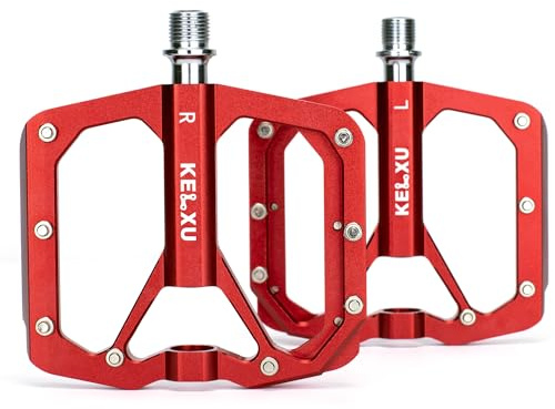 Kelxu Fahrradpedale, 9/16-Zoll Flat Pedale aus Aluminium | CNC-Gefräst 3 abgedichtete Lager Pedale, Rutschfeste Plattform, Cr-Mo-Stahlachse, Für MTB Rennrad Gravel & Trekkingbike
