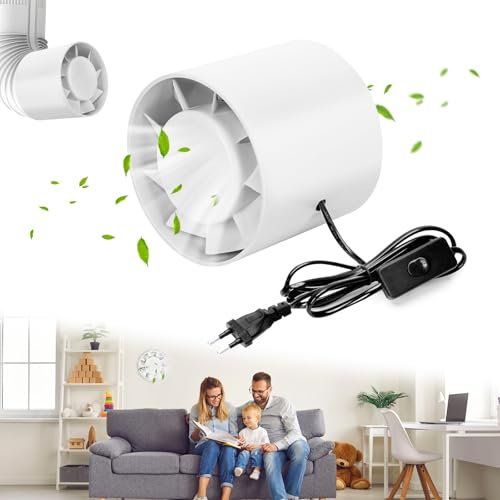 Aspiratore Bagno 100 mm, Silenzioso Ventilatore bagno, Estrattore aria 130m³/h, Ventilatore da Condotto, Ventilatore di Estrazione Per Bagno, Wc, Cucina, Ufficio, Serra, Garage