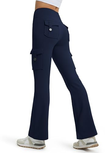 Libin Leggings Thermique évasé pour Femme Hiver Cargo 31 Bleu Marine M