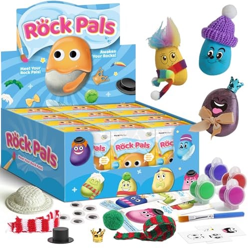 Gamerside 12 Stück Steine Bemalen Set für Kinder – Kreatives Bastelset mit Farben & Pinseln | Steine zum Bemalen DIY Kunstset | Weihnachtsgeschenke für Kinder | Spaßiges Basteln für Mädchen und Jungen