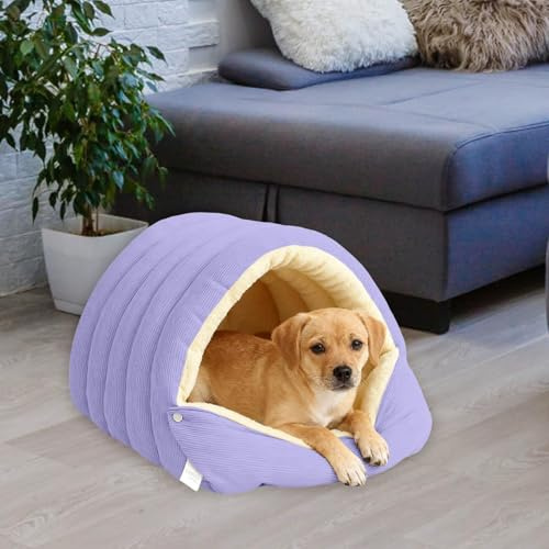 Gemütliches Monster-Katzenbett, Winterhöhle, Warme, Gemütliche Plüsch-Haustierhöhle, Weicher, Geschlossener Haustierschlafsack, Katzenbett Aus Cord-Tunnelzelt, Abnehmbar, Waschbar (Lila)