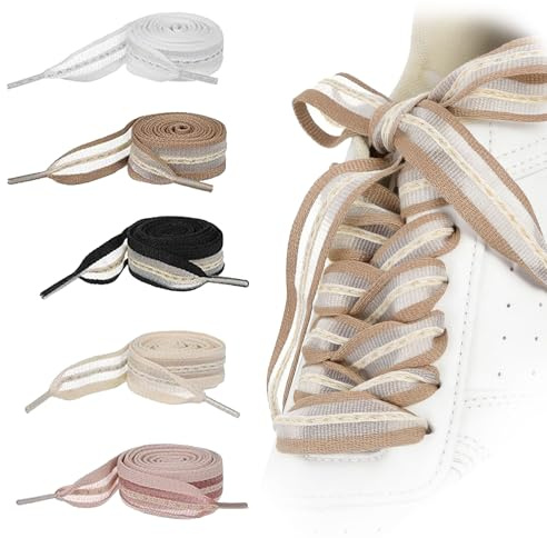 Floruvia 5 Paia di Lacci in Raso per Donna, Lacci in Tessuto Morbido e Piatto Larghi 2cm, straordinari Lacci per Scarpe a Strisce in Colori Vivaci