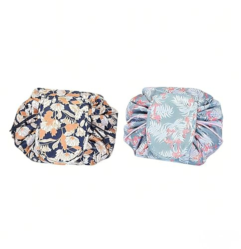 ZXTGBQ 2 Pcs Grand Paresseuses Trousse de Maquillage Voyage à Cordon, Multifonction Trousse de Toilette pour Femme, Multifonction Organisateur Conception de Cordon Sac Magique